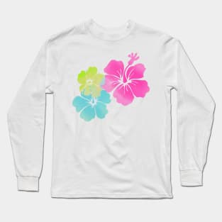 Hawaii Hibiscus, Pink, Green, Blue Long Sleeve T-Shirt